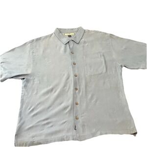 Tommy Bahama Shirt Men's XL Light Blue 100% Silk Tropical Button Up Short Sleeve